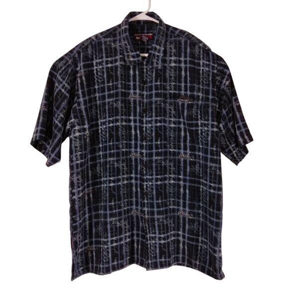 SouthPole shirt mens L Large blue gaffiti all over polyester short sleeve y2k - Picture 1 of 7